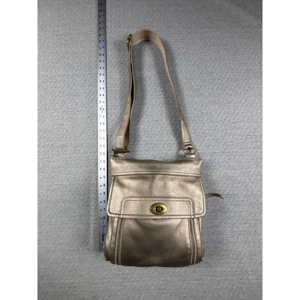 Vintage Fossil Maddox Crossbody Purse Bag Leather Turn Lock Gold Toned Canvas